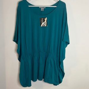 Geneology Blouse Women's Size 3X Knit Batwing Sleeve Elastic Waist Knit Top